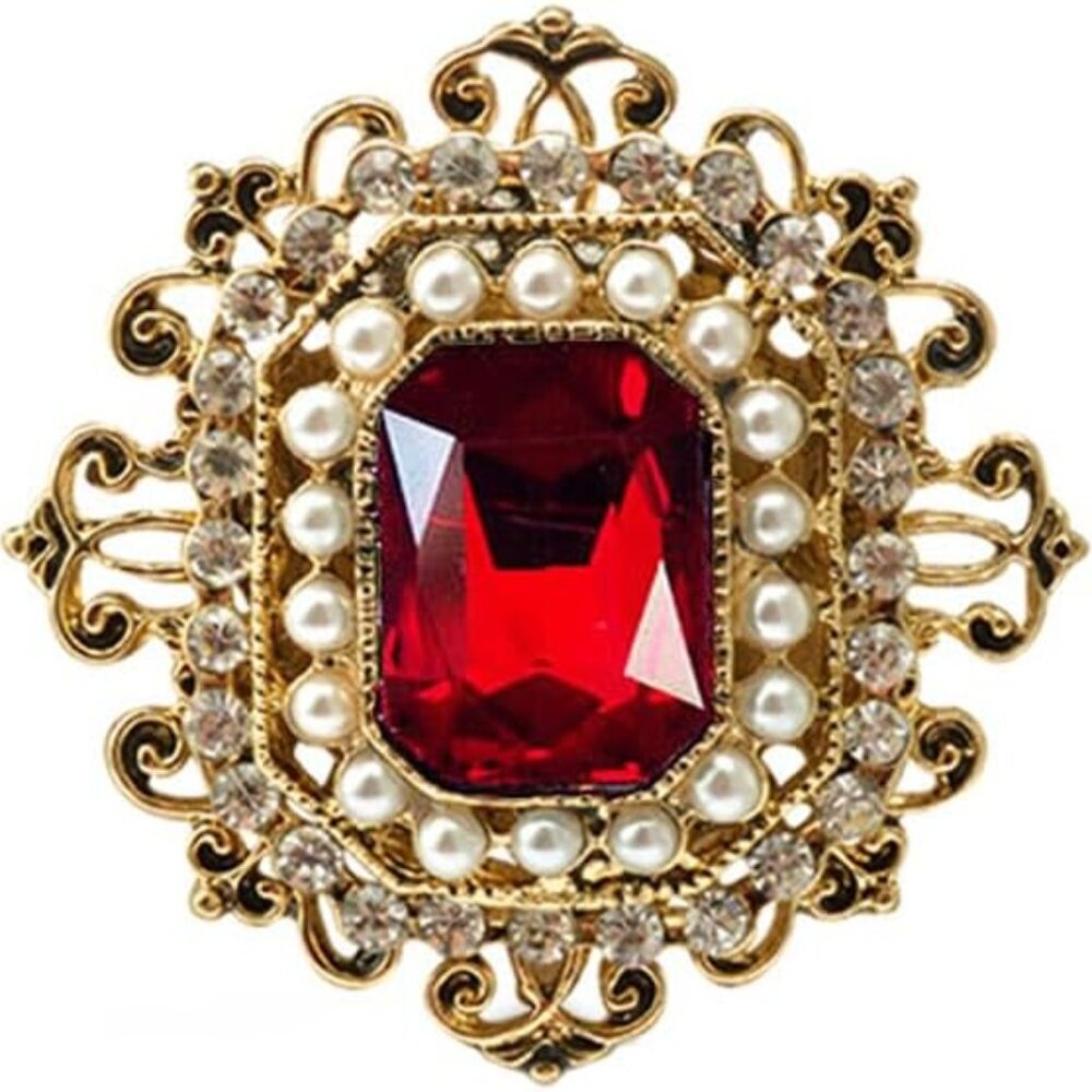 Antique Rhinestone Brooch Pin for Women Girls Gold Tone Vintage Baroque Rectangl